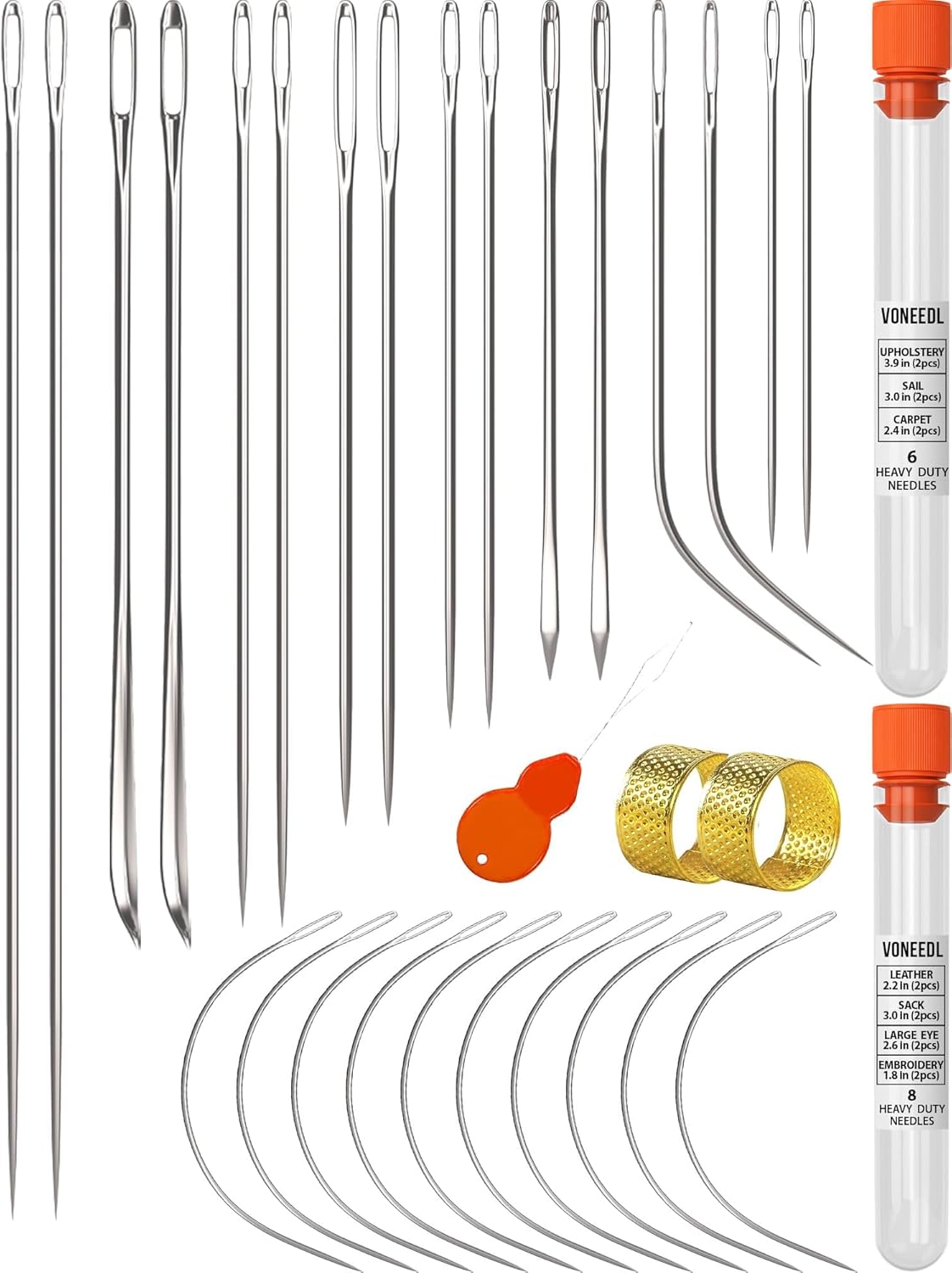 Heavy Duty Hand Sewing Needles Set - 26 Straight and Curved Hand Sewing Needles for Upholstery, Leather, Carpet, Canvas Repair and Sail Crafts