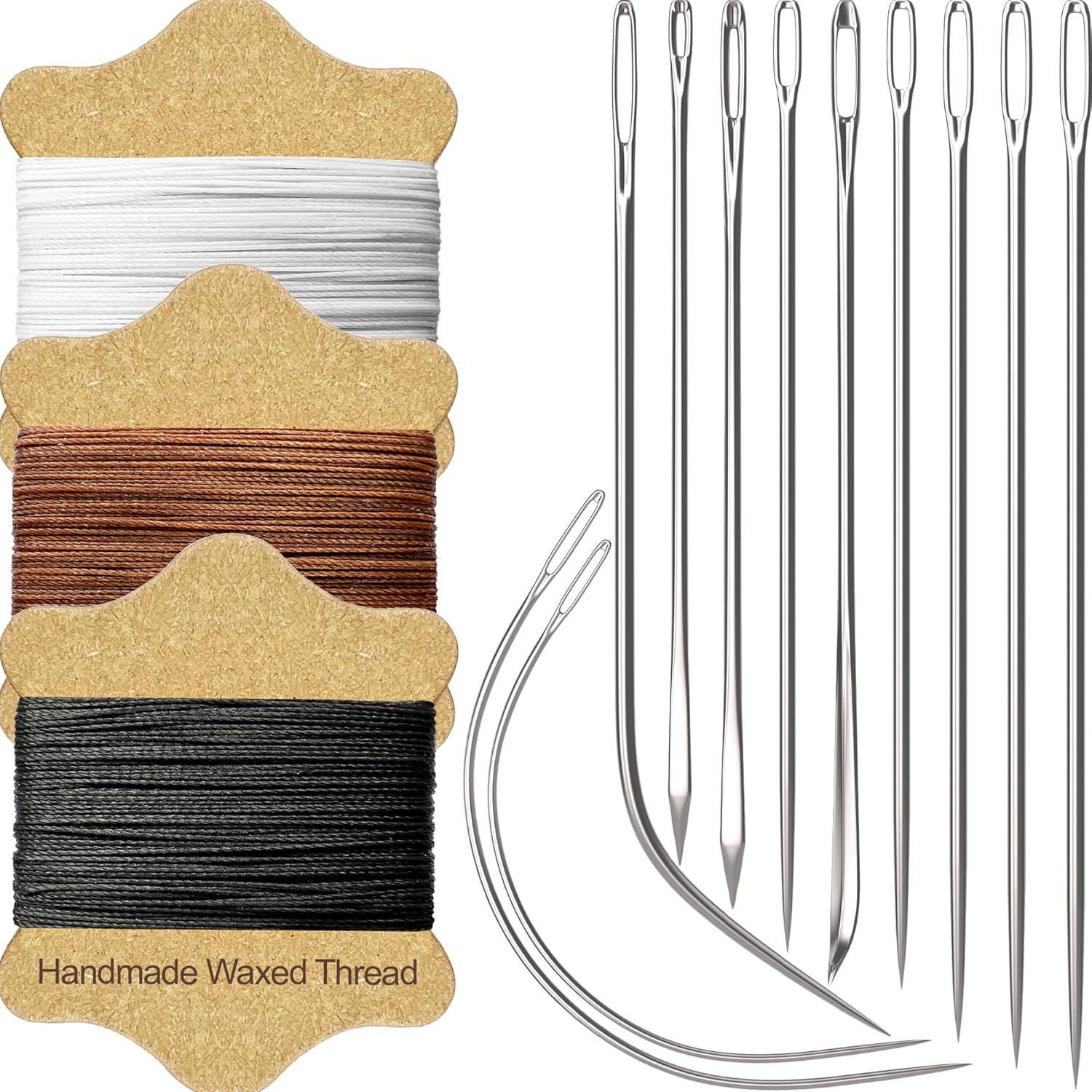 Upholstery Repair Kit: Waxed Sewing Thread (3 Colors) & Heavy Duty Needles (11 PCS) for Leather, Canvas & Quilting Thread