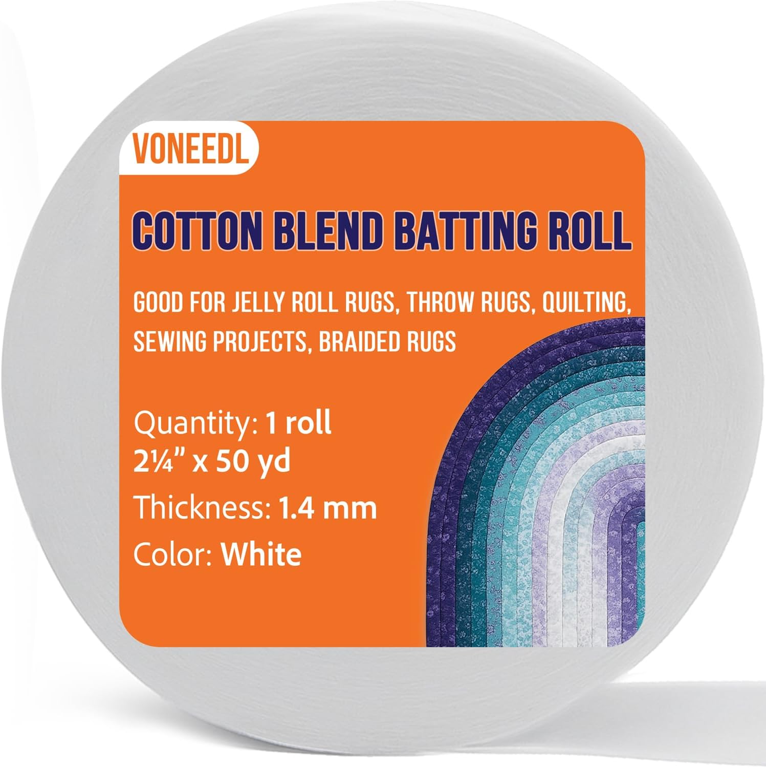 Jelly Roll Batting Strip – 2 1/4 Inch x 50 Yards Cotton Blend Batting Roll for Jelly Roll Rugs, Throw Rugs, Quilting, Sewing Projects, Braided Rugs, 1 Roll, 1.4mm Thick